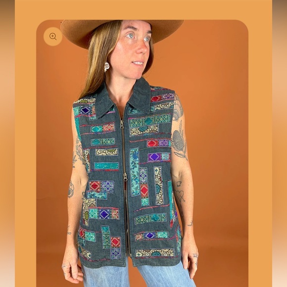 Coldwater Creek Patchwork Zip Vest Small Boho  Tapestry Cotton Artsy - Picture 8 of 9